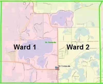 Map designating voting ward 1 and ward 2